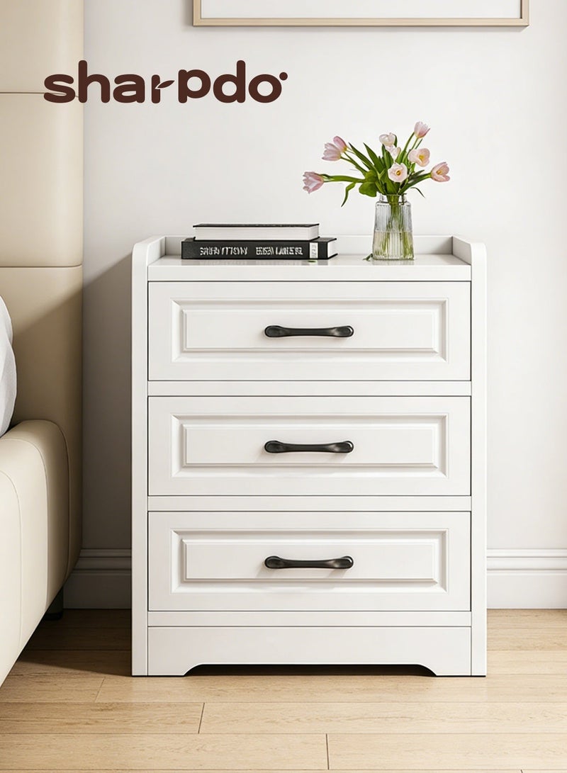 شاربدو خزانة غرفة نوم أوروبية الطراز، طاولة جانبية عتيقة بثلاثة أدراج لغرفة النوم أو غرفة المعيشة، مقاس 40 × 36 × 60 سم - Image 1